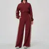 Traje Deportivo Nuevo Transfronterizo para Mujer Sudadera con Capucha Gruesa Cálida Holgada Chaqueta Bloque de Color Pantalones de Pierna Ancha Traje 3005