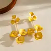 Pendientes de botón de acero con flor de gota de aceite de perla transfronterizos europeos y americanos, pendientes exagerados simples y dulces, pendientes para mujer de lujo ligero y de alta gama