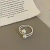 Anillo delgado multicapa con sentido del diseño, anillo de perlas, personalidad femenina, único, nicho, exquisito, moda, para el trabajo, pendientes versátiles, pendientes