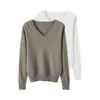 Conjunto de dos piezas de suéteres de punto holgado con cuello en V para mujer, nuevo estilo otoño e invierno, prendas de abrigo versátiles, tops elegantes de manga larga de color liso
