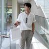 Camiseta Fina de Verão Masculina Manga Curta High-end Solta Estilo Preguiçoso Cardigan Tricotado Estilo Hong Kong Japonês Ins Camiseta Casual