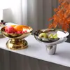 Bandeja de metal nórdica decoração sala de estar prato de frutas redondo prato de armazenamento de perna alta luxo leve prato de doces decoração de modelo de quarto