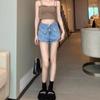 Shorts de Mezclilla Estilo High Street Americano para Mujer, Diseño de Cintura Alta para Verano, Pantalones Cortos Ajustados de Línea A de Nicho, Muy Cortos