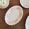 Platos de cerámica rosa de hortensia de estilo francés y soñador, cuencos de cerámica, vajilla de cerámica, tazas de café y platillos, platos de postre, platos de servir, platos hondos