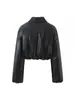 Chaqueta Corta de Solapa Europea y Americana Transfronteriza de Manga Larga 25 Otoño Nuevo Viento Retro Cremallera Chaqueta de Motociclista de Piel Sintética