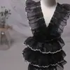 Aplicación de Adorno de Encaje Negro Cuello de Ropa Material de Volantes DIY Aplicación de Borde de Encaje de Organza