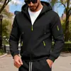 Moletom com Zíper e Bolso na Manga Outono/Inverno Masculino Solto Cardigan Jaqueta de Moletom Casual Tamanho Grande Esportivo Masculino