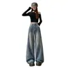 Calça Jeans Wide Leg com Strass Céu Estrelado para Mulheres 2026 Outono Cross-Border Cintura Alta Solta Algodão de Alta Qualidade Comprimento Total