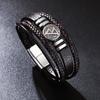 Pulsera de cuero sintético multicapa para hombre, estilo europeo y americano, personalizada, combinable con todo, con brújula y verso.