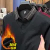 Nova Camisa Polo de Lã Forrada com Fleece Masculina de Inverno com Gola Falsa de Duas Peças Camiseta de Lã Grossa Quente Masculina para Negócios