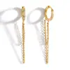 Brincos de Aço Titânio Transfronteiriços Yuhui, Brincos Circulares Incrustados com Diamantes Estilo Ins, Brincos com Franjas de Corrente Fina, Brincos de Aço Inoxidável Banhados a Ouro Real
