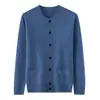 Otoño e Invierno Nuevo Suéter de Punto Cardigan Casual de Manga Larga con Cuello Alto de Capa de Aire 100% Lana Pura para Hombre Manga Larga