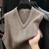 Suéter tejido para otoño e invierno, chaleco pullover de color liso, chaleco tejido de cuello en V, chaqueta sin mangas casual para hombre, suéter simple nuevo