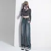 Pantalones vaqueros casuales de cintura alta y pierna ancha para mujer, nuevos populares de Primavera y Otoño 2024, pantalones rectos retro estrechos pequeños
