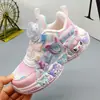 Calçado Infantil Especial para Meninos e Meninas, Tamanho 28-32, Tira de Malha Única, Sapatos Infantis que Acendem, Para Crianças Pequenas de 3 a 6 Anos, Fofos, Doces, com Botão Giratório, Sapatos Esportivos