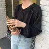 Blusa de Chifón con Estampado de Lunares Estilo Francés Retro Dongdaemun Coreano Manga Abullonada Camisa Holgada Top para Mujer