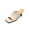 Talla Talla Reembolsable Texturizable Resistente a Rayones Piel de Oveja Ropa de Abrigo Pantuflas 2024 Verano Tacón Alto Punta Cuadrada Punta Abierta Sandalias de Cuero para Mujer