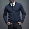 Suéter de hombre con forro polar para otoño e invierno, importado de Amazon, cárdigan de punto con cuello alto y cremallera, prenda de abrigo para hombre
