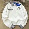 Marca de Moda de Rua Moletom Patchwork Falso de Duas Peças Chique Unissex Outono e Inverno 2025 Solto Casual Retrô Top
