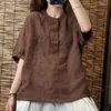 Camisa top casual vintage de manga media de algodón y lino holgada de talla grande para primavera y otoño transfronteriza del sudeste asiático