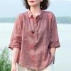 Camisa de Solapa Jacquard Nueva de Alta Gama para Mujer Estilo Occidental Vintage Camisa de Manga Media para Mujer Camisa Ajustada