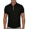 Camisa polo para hombre europea y americana, media cremallera, con cuello, jersey casual de manga corta, camiseta versátil de color sólido de Amazon