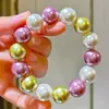 Pulseira de Cristal Artificial Tahitiano Redondo Grande de Alta Qualidade com Cores Misturadas de 14mm