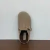 Versão em Couro~Estilo Preguiçoso Casual Meia-Sapatilha Fechada com Solado Grosso para Mulheres, Sapatos Birkenstock de Couro Genuíno Quentes e Aconchegantes com Forro de Pelúcia Retrô