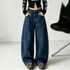 Novas calças jeans casuais femininas de retalhos com corte curvo para outono, calças largas de estudante para afinar a silhueta na primavera e outono, calças compridas casuais estilo pai para sair