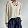 Suéter de punto con bloques de color y cuello en V para mujer, de manga larga, corte holgado, adecuado para primavera y otoño, suave y cómodo, estilo casual, color liso, jersey, suéter básico