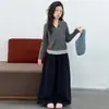 Conjunto de punto de dos piezas de estilo coreano para niña, nueva colección de otoño, cárdigan acanalado con cuello, conjunto de dos piezas de pierna ancha con lunares vintage