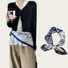 Lenço de Seda Azul Marinho Vintage Estilo Old Money para Mulheres, Combinado com Saias, Lenço Triangular, Cinto, Acessório de Cintura Elegante e Versátil