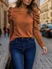 2025 Ropa de Mujer Transfronteriza Europea y Americana Amazon Otoño e Invierno Cachemira Cuello Redondo Ajustado Manga Abullonada Manga Larga Tops Transfronterizo Europeo y Americano