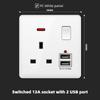 Hong Kong e Macau versão 13A Plug-in britânico Su Tomada de carregamento USB Painel de soquete de três furos de pé quadrado padrão britânico 86 tipo