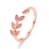 Moda europea y americana creativa circón anillo de cadena abierta coreano vintage hojas mariposa anillo ajustable al por mayor