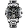 Bodaq Nuevo Reloj Mecánico Totalmente Automático Impermeable Multifuncional para Hombre Esqueleto Luminoso Correa de Acero Inoxidable Calendario
