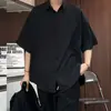 Camisa de Manga Corta para Hombre Nueva de Verano 2025 Estilo Hong Kong Seda de Hielo Caída Color Sólido Holgada Talla Grande Camisa Dividida para Hombre