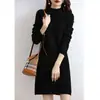 Vestido Suéter de Punto Grueso de Cachemira para Mujer de Longitud Media con Cuello Alto Parcial, Elegante Vestido Suéter Ajustado Estilo Europeo y Americano
