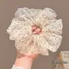 Scrunchie de tela marrom com bolinhas estilo coreano para mulheres, elegante e sofisticado, adequado para rabos de cavalo e coques, acessório de cabelo
