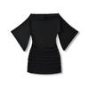 Vestido de un hombro con mangas de campana, estilo ligero y maduro, femenino, con hombros descubiertos, plisado, ajustado, falda corta pura y ajustada para figura de cadera