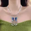 Collar Largo con Flecos de Perlas y Gotas de Aceite Mariposa Chica Caliente Dulce y Fresco Diseño de Nicho para Mujer Cadena para Clavícula de Lujo Ligero Tendencia