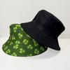 Sombrero de pescador de doble cara con estampado de trébol de cuatro hojas, moderno, combinable con todo, pequeño para hombre y mujer.