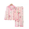 Pijamas para meninas primavera e outono novo terno de manga comprida com lapela roupas para casa infantil cardigan roupas para casa crianças médias e grandes
