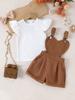 25 Traje de primavera y verano transfronterizo europeo y americano nuevo para niñas, cuello redondo, mangas cortas, color sólido, top con tirantes y diseño de amor