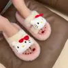 Estilo Novo Outono e Inverno Casual Antiderrapante Plataforma Grossa Pelúcia Uma Tira Gatinho Kt Chinelos de Estudante para Mulheres, Fofos e Doces