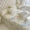 Saia de Cama de Algodão Puro Estilo Coreano Peça Única 2025 Novo Estilo Saia de Cama Cobertura Lençol de Cama Totalmente Algodão com Borda de Saia Cobertura de Cama Antiderrapante Conjunto de Quatro Peças