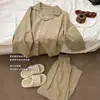 Pijama a rayas de bloques de color estilo coreano para mujer, conjunto de manga larga para primavera y otoño, ropa de estar de algodón nube, adecuado para usar en el exterior, venta al por mayor para ventas transfronterizas