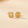 Pendientes Cuadrados de Plata de Ley S925 con Cristal Amarillo Natural Yuebao Jewelry, Lujosos y Elegantes, Realzan el Cutis, Pendientes para Mujer Estilo Lujo Ligero