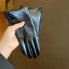 Nuevos guantes de cuero gamuza con costuras de piel proteica para pantalla táctil, guantes de cuero de invierno simples y de alta gama para mujer, a prueba de viento