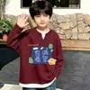 Camiseta de Manga Longa Waffle Estilo Coreano Verão Novo Estilo para Crianças Médias e Mais Velhas Tendência Estampa de Desenho Animado Falsa Duas Peças Versátil T
